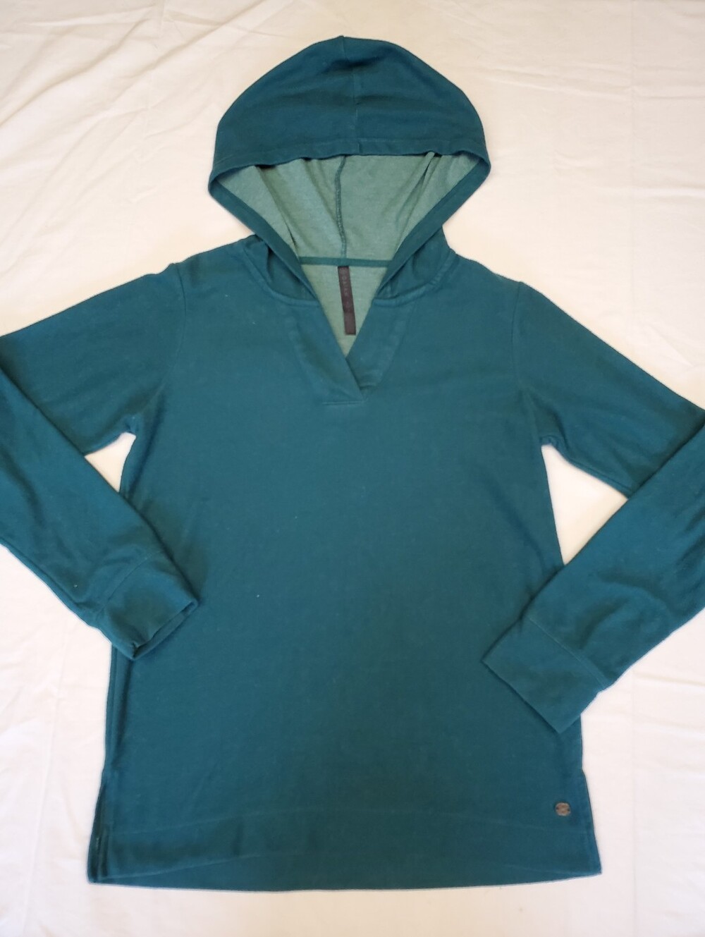 Gaiam Womens Hooded Pullover Teal Green V Neck Yoga Hoodie Soft Lounge Top S